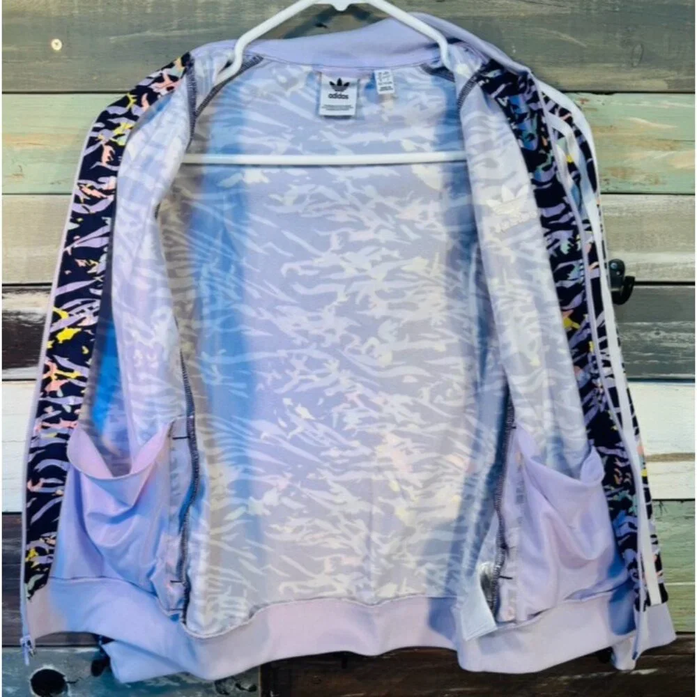 Adidas Girls Purple Animal Zebra Print Zip Track Jacket M (11-12) USED - Picture 7 of 7